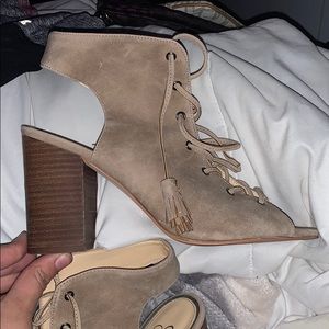 tan open toe heels